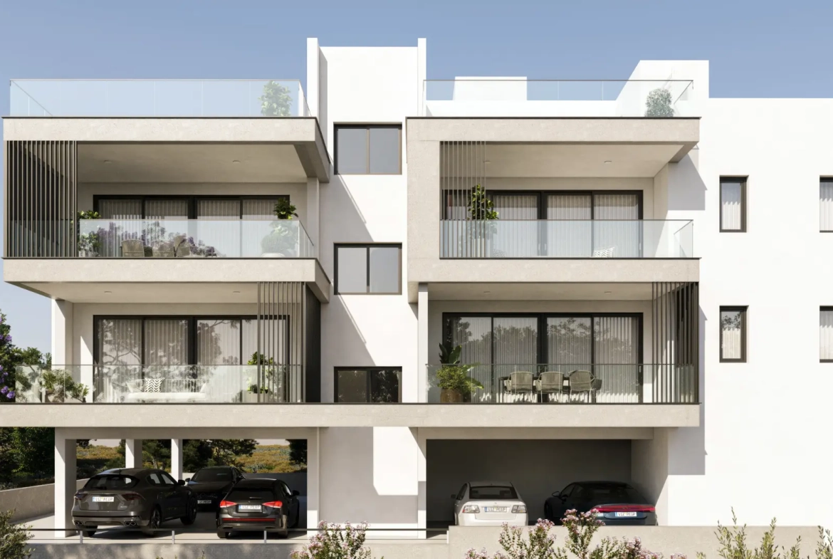 Fantastic location residential project in Carolina Park, right next to a multi-function public park with a lot of green space. Easy access to the motorway and approx. 5-min drive to the Mall of Cyprus/ IKEA.